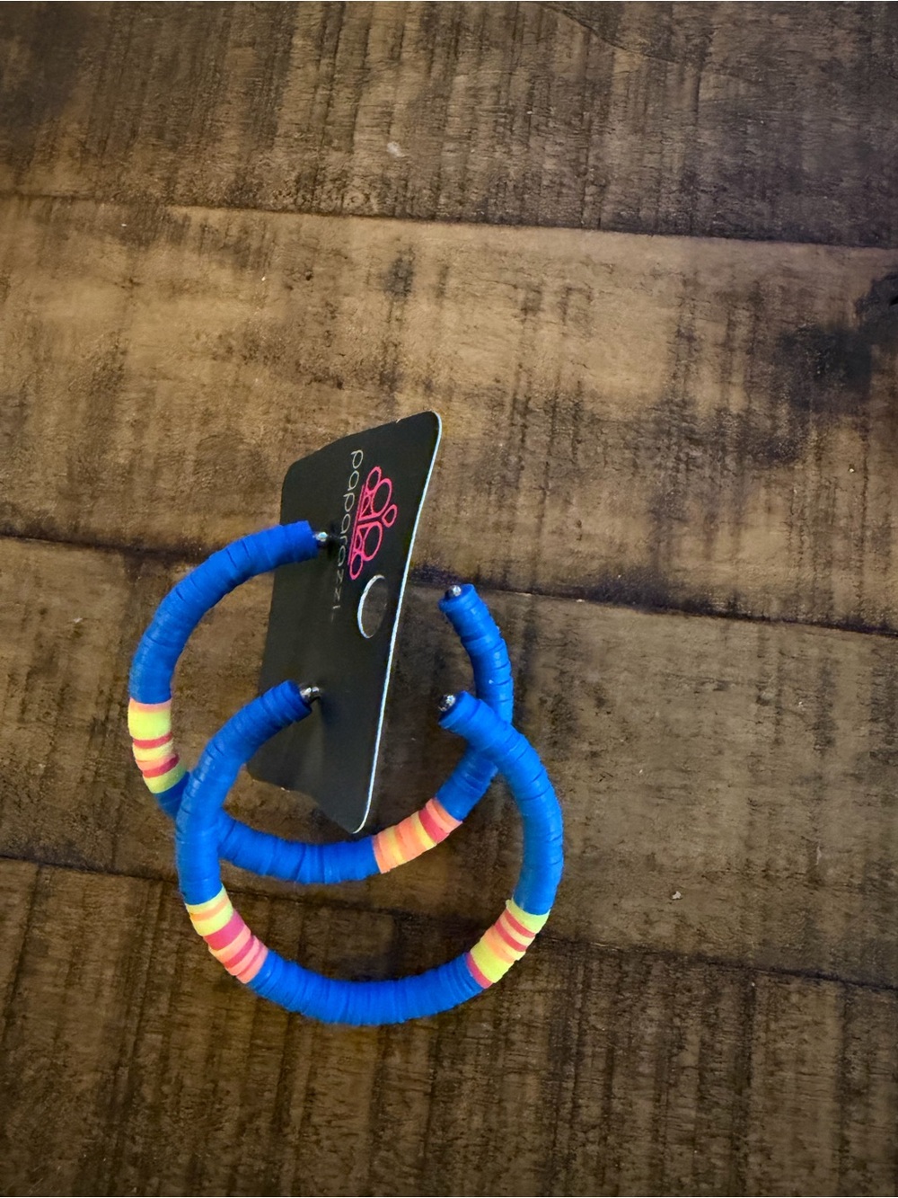 Paparazzi Blue Hoop Earrings with Rainbow Accent